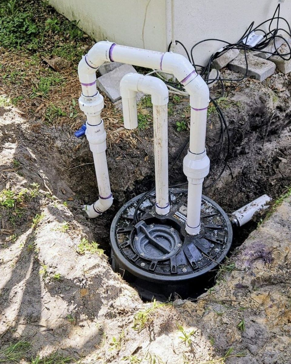 Liberty Pumps sewage pump basin with PVC piping